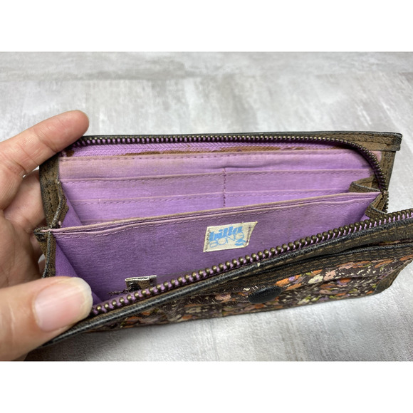 Billabong Wallet Womens One Size Brown Floral Zip Around Clutch Purple Lining - Picture 11 of 16